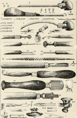 Anciens outils utilisées pour la gravure